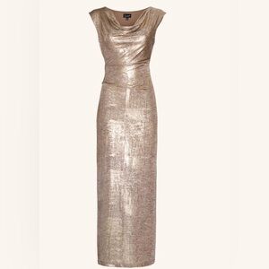 Connected apparel size 4 maxi cowl neck body con dress gold color